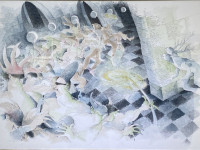 Valentina Cruz, Carnaval en la rambla, tinta sobre papel, 69 x 99 cm., 1987